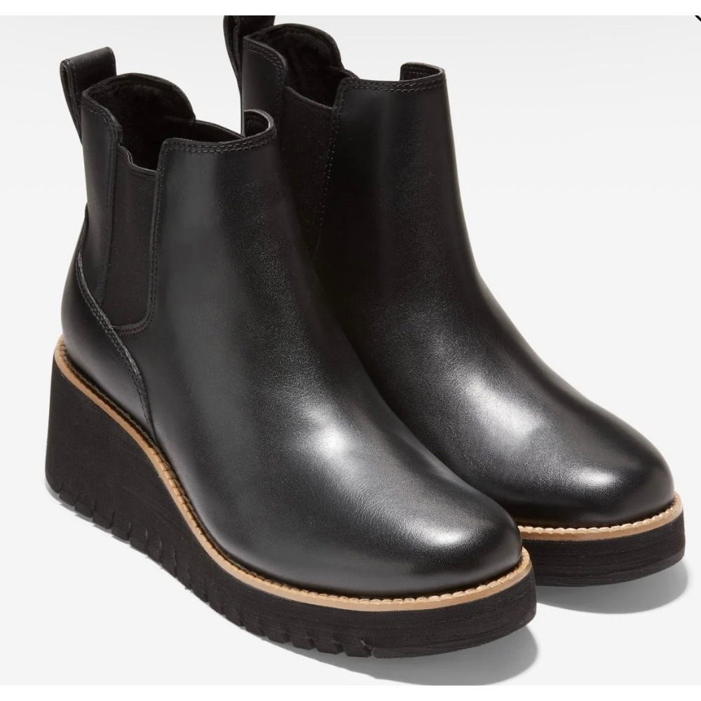 Cole Haan Zerogrand ZG City Wedge Boots Women's Sz 8 Waterproof Black Leather